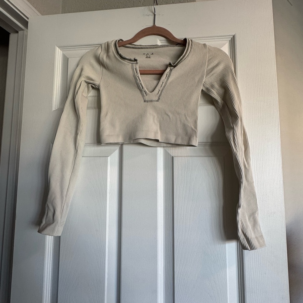Urban Outfitters Cream Ribbed Crop Top